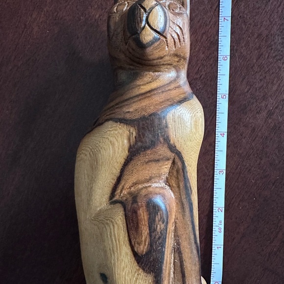 Wooden Cat ~ Art Hand Crafted Carved 8” Collectible Figure Kitten Statue Decor - Picture 3 of 14